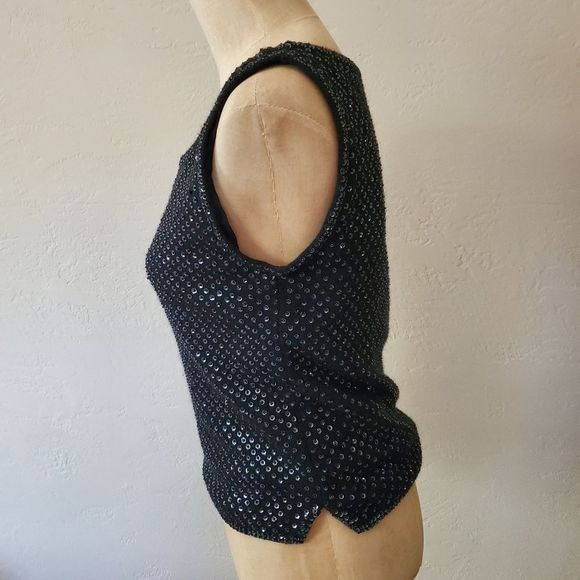 Vintage GLAM  1960s black sleeveless sequin top - Picture 4 of 6